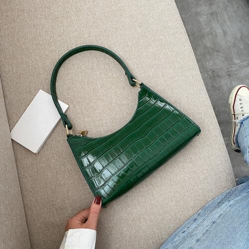 2021 Fashion Vintage Women Alligator Pattern PU Shoulder Bag Casual Solid Color Underarm Bags Solid Color Pleated Tote Bag
