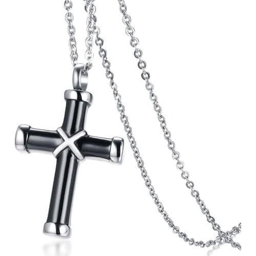 2021 Fashion Stainless Steel Material Cross Urn Pendant Black Personalized1 And Temperament Necklace Suitable For Women And Men