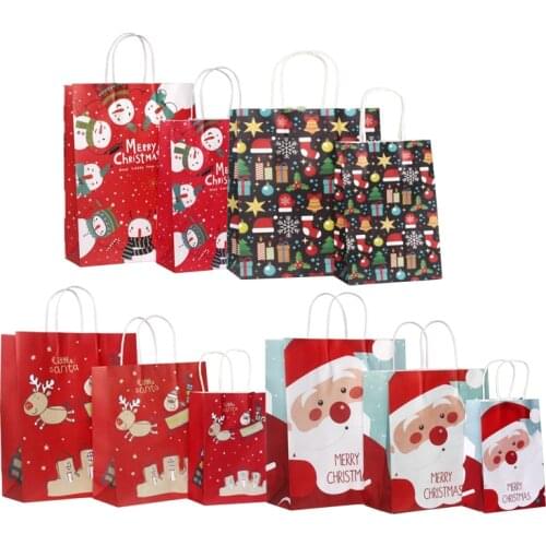 30pcs/lot Cookies Gift Packing Bag Merry Christmas Paper Bags 27*21*11cm Santa Claus Elk Pattern Supplies For Christmas Party