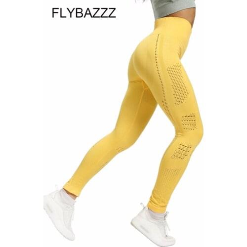 Seamless Mesh Hollow Out Yoga Pants Women High Waist Stitching Sports Pants Tights Female Running Training Fitness Gym Leggings