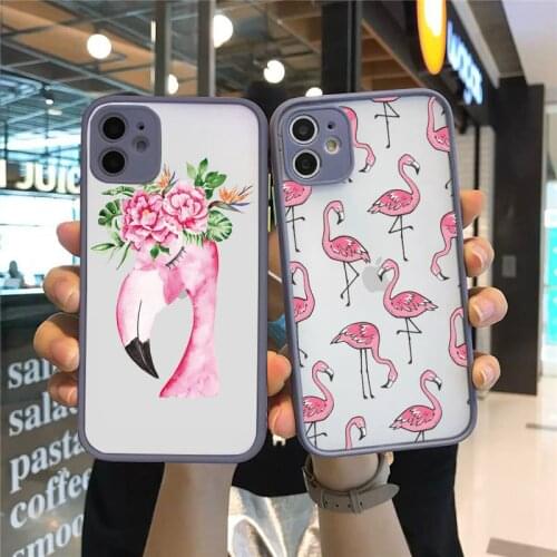 Phone Case For iPhone 12 11 Mini Pro XR XS Max 7 8 Plus X Pink flamingo Matte transparent Gray Back Cover