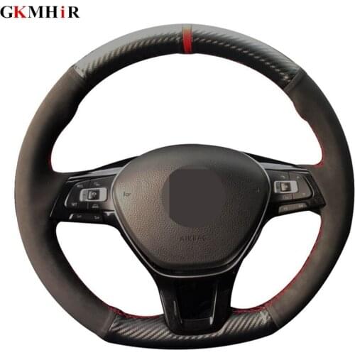 Car Steering Wheel Cover Black Suede Carbon Fiber For Volkswagen VW Golf 7 Mk7 New Polo Jetta Passat B8 Tiguan Sharan Touran Up