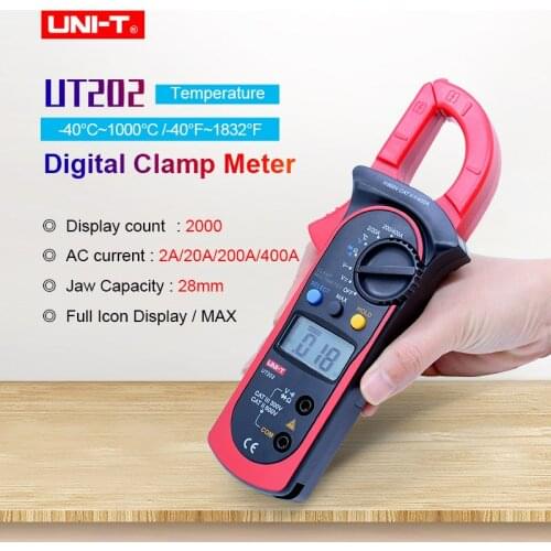 UNI-T UT202 Digital Clamp Meter DC AC Voltmeter AC Ammeter Resistance tester Auto range Multimeter /Temperature and Diode test