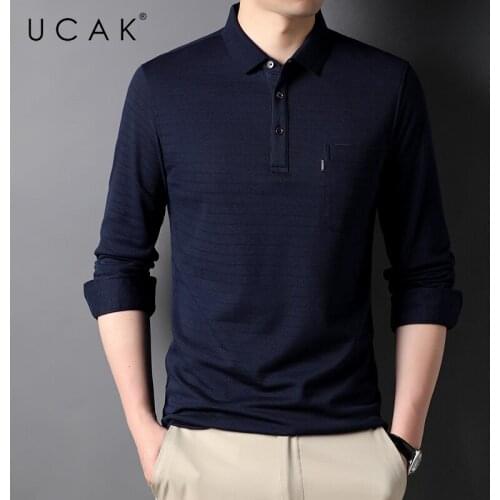 UCAK Brand Classic Cotton Turn-down Collar Pocket T Shirt Men Clothes Autumn New Arrivals Streetwear Long Sleeve T-Shirts U5692