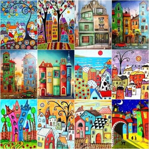 GATYZTORY 60x75cm Frame Painting By Numbers Kits For Adults Home Decoration Handmade Colorful House Landscape Oil Art Picture
