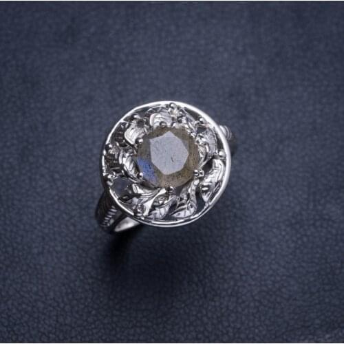 Natural Labradorite Handmade Flower 925 Sterling Silver Ring 6.5 Y4515