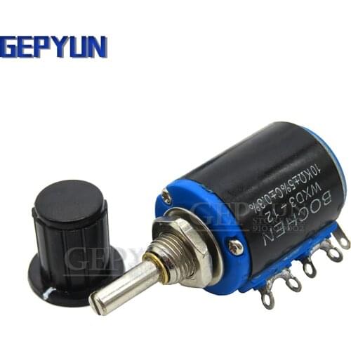1PCS WXD3-12 1W 10K 4.7K 3.3K 2.2K 1K resistance ring multi-circle precision wire-wound potentiometer+1PCS black knob Gepyun