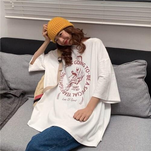 Korean Clothing Simple All-Match Womens Short-Sleeved t-Shirt Vacation Feeling Harajuku Vintage Women Tops Oversize Clothes