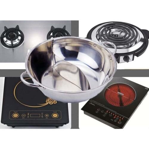 Hot 28cm Hot Pot Twin Divided Stainless Steel 28cm Cookware Hot Pot Ruled Compatible Soup Stock Pots Home Kitchen