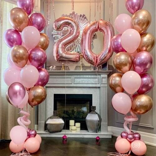 50PCS Pink Rose Gpld Chorme Metallic Balloons Kit 18 20 30 40 Number Ballons Aniverasary Birthday Party Decorations Baby Shower