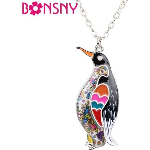 Bonsny Maxi Statement Ocean Collection Alloy Enamel Penguin Necklace Pendant Fashion Animal Jewelry For Women Girls Charms Bulk