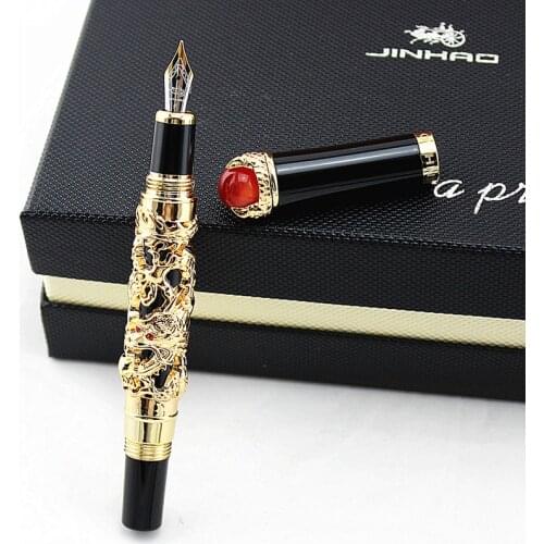Luxury Jinhao Dragon King Series Fountain Pen 0.5mm Art Curved Nib Calligraphy Pen Office Supplies