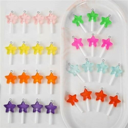 Julie Wang 10PCS Resin Transparent Star Lollipop Charms Mixed Colors Candy Artificial Food Pendant Jewelry Making Accessory
