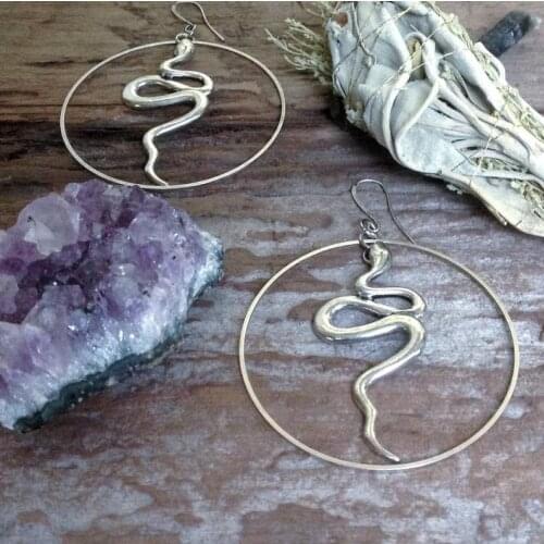 Silver plated-Snake - Hoop Earrings - Serpent - Goth - Gift - Gothic - Hoops - Silver - Witchy - Goddess - Dark - Statement