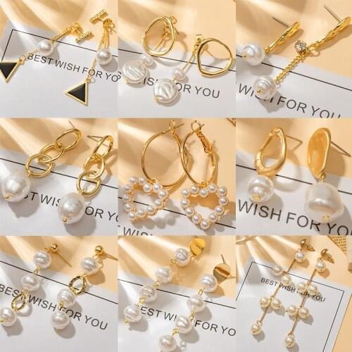 New Fashion Pearl Chain Earrings For Women Bohemian Earrings Gold Hanging Earring Geometric Modern 2021 Trend Female Jewelry