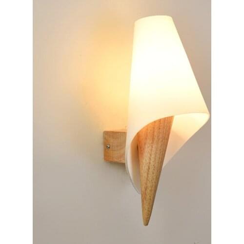 Nordic Glass Wall Lamp LED Bedroom Wall Light Personality For Bedside Restaurant Coffee Bar E27 Bulb 85-265V Solid Wood Sconce