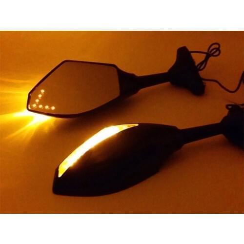 2Pcs Motorcycle LED Turn Signals Arror Signal Integrated Rearview Mirrors For Yamaha FZ6 YZF R1 R6 R6S