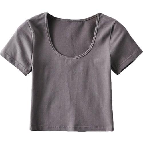 BRADELY MICHELLE Crop Tops for Women 2021 Sexy O-neck Short-sleeve Solid Elastic Basic Knit T-shirt