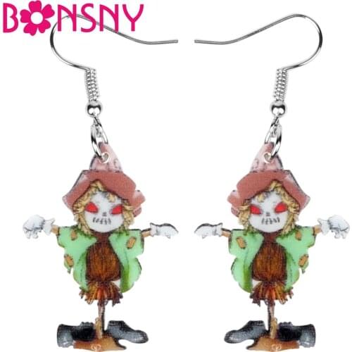 Bonsny Acrylic Halloween Horror Demon Scarecrow Girl Earrings Drop Dangle Festival Jewelry Women Girl Teen Party Gift Decoration