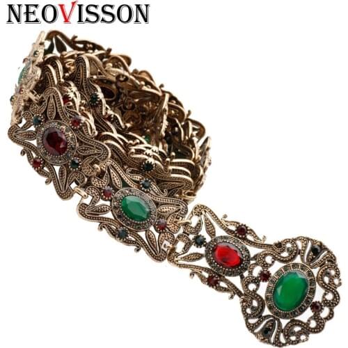 NEOVISSON Antique Gold Color Algeria Women Caftan Belt Africa Ethnic Jewelry Round Crystal
