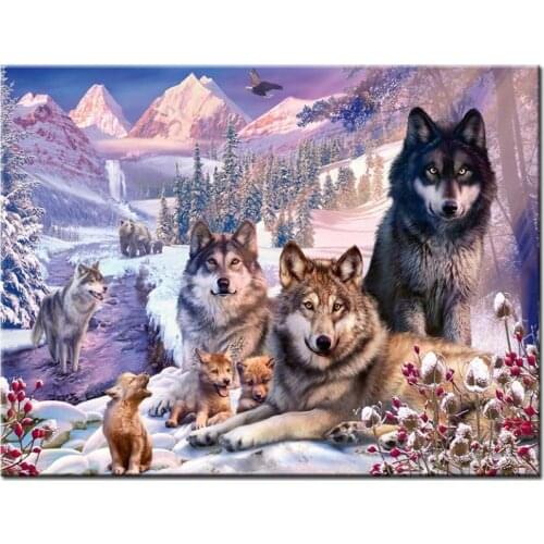 Wolves diamond painting snow mountain rhinestone embroidery animals mosaic sticker decor diamond tapestry posters wall papers