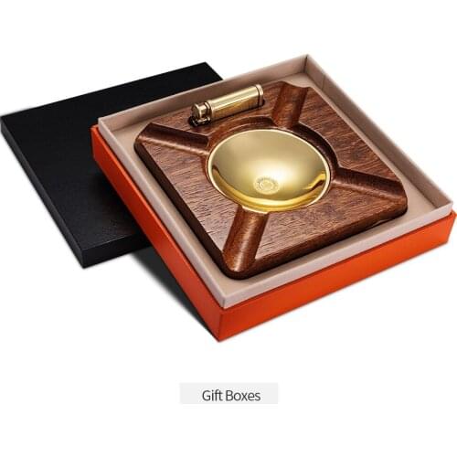 CIGARLOONG cigar ashtray lighter 2 pieces installed copper wood smoke tank with cigar lighter AH-1080
