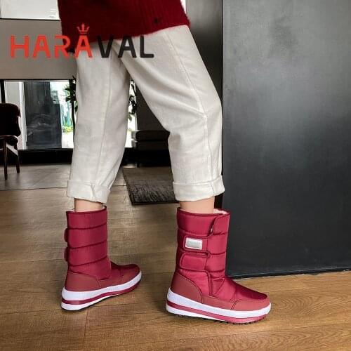 HARAVAL Women Ankle Boots Shoes Warm Platform Snow Boot Black Red Cotton Fabric Flat With Autumn Winter Female Shoes E315L