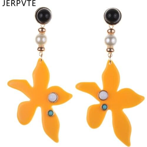 JERPVTE Romantic Cute Pink Flower Drop Earrings For Party Women Boho Ethnic Resin Statement Earrings Jewelry Gifts Wholesale