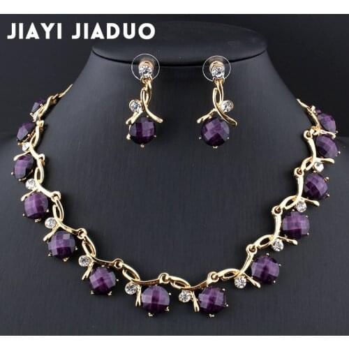 Jiayijiaduo Bridal Jewelry Sets for Women Banquet Dress Accessories Resin Purple Necklace Earrings Gold Color