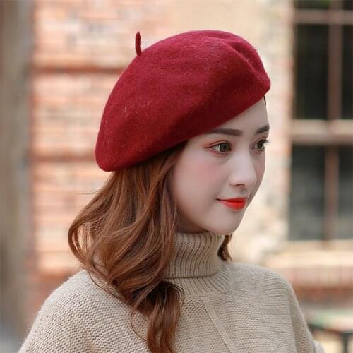 Women Beret French Artist Warm Wool Winter Beanie Hat Retro Vintage Plain Beret Solid Color Elegant Ladies Winter Caps Freeship