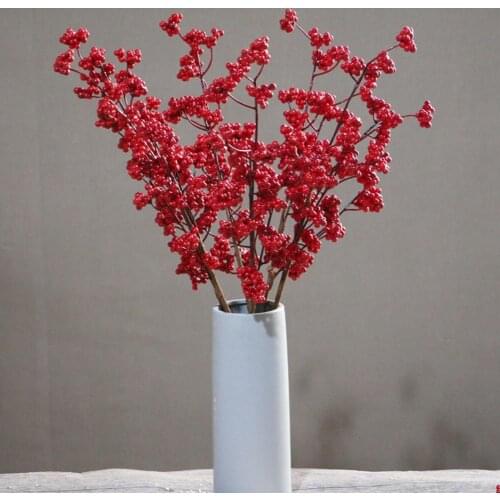 1Pc Red Berry Branch Holly Fruit Artificial Flower Christmas New Year Home Office Desktop Garden Balcony Decor Supplies