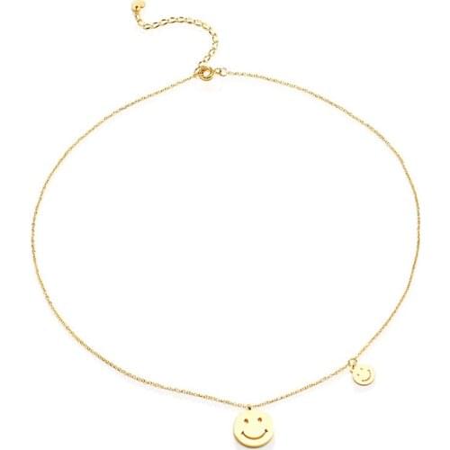 2021 Fashion Jewelry Stainless Steel Round Sign Smiley Face Love Simple Gold Chain Extension Chain Necklace Suitable For Women
