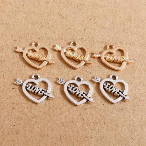 30pcs 14*18mm Pierce through the Heart Charms Love Pendant for Necklace Bracelats Valentines Day DIY Jewelry Findings