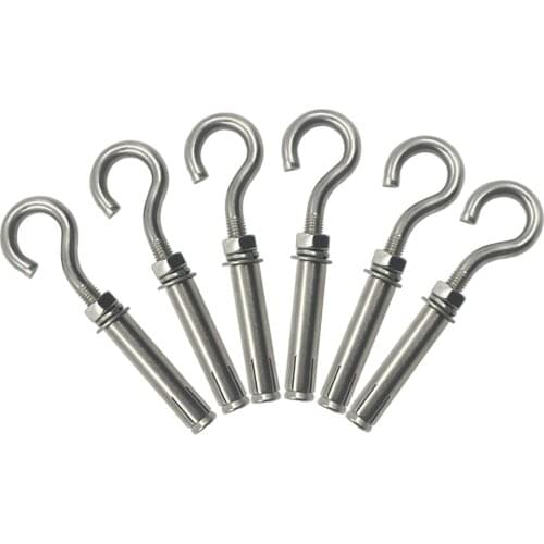 6-Pack 304 Stainless Steel Open Cup Hook Expansion Screw Bolts M8 x 110mm