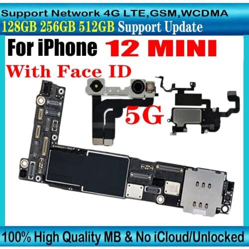 Free iCloud Unlocked Mainboard For IPhone 12 MINI Logic Board WITH FACE ID,Factory Original Motherboard Good Working Mainboards
