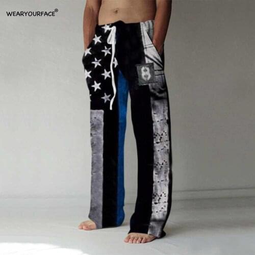 Stars and Stripes 3D All Over Print Full Length Wide Leg Pants Hipster Fashion Streetwear Oversize Sweatpants Men Clothing