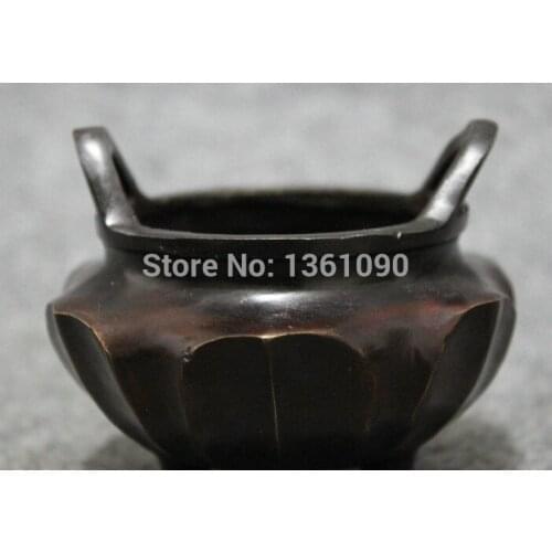 Xd 001105 Old Tibet Bronze Collect Auspicious Lotus Leaf Statue Bowl Incense Burner Censer