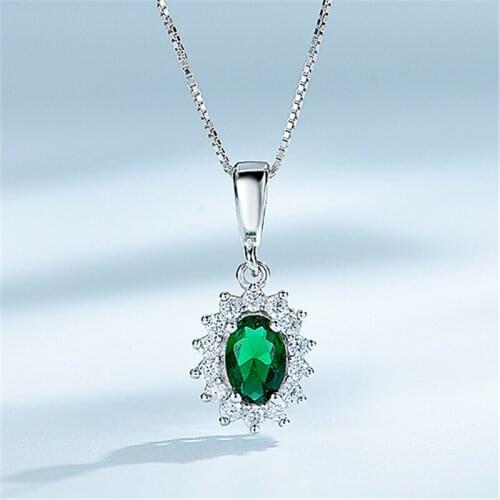 DY 925 Sterling Sliver Necklace Created Nano Emerald Cubic Zirconia Pendant With 18" Chain Necklace For Women Fashion Jewelry