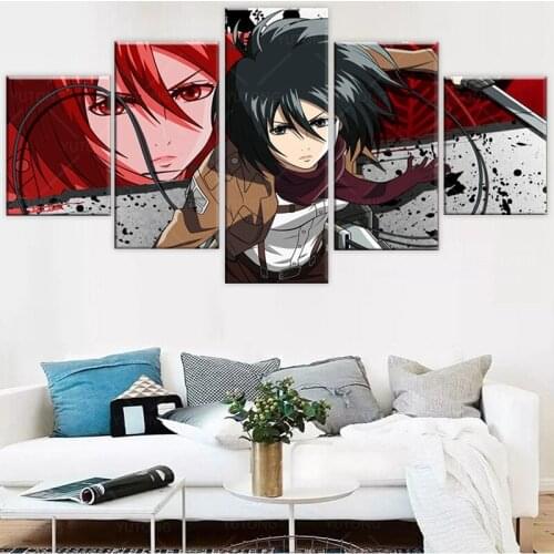 Canvas HD Printed Modern Wall Art Pictures Home Decor Framework 5 Pieces Attack on Titan Mikasa Shingeki Painting Anime Poster