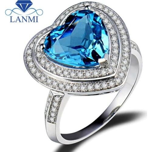New!!! Romantic Heart 10mm Solid 14Kt White Gold Blue Topaz Engagement Ring
