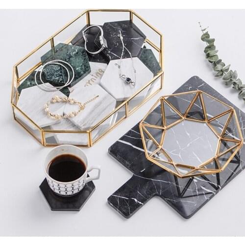 European Style Retro Copper Bar Glass Plate Afternoon Tea Cake Tray Dessert Table Jewelry Cosmetic Storage Tray