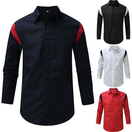 Mens Autumn&winter New Shirt Fashion Long Sleeve Color Matching Top Blouse Shirts Comfy Simple Loose Shirt Белая Рубашка 2021