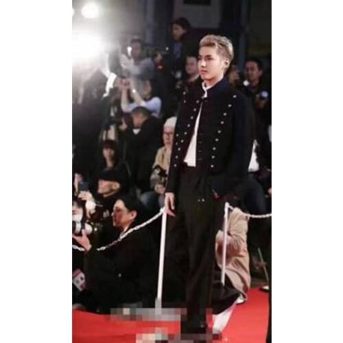 Influx male woolen personality coat double-breasted short coat Korean fashion autumn and winter collar collar woolen jacket men