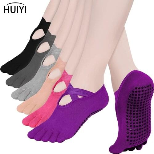 Yoga Five Toe Socks for Woman Non-Slip Grip Socks with Elastic Straps Indoor Exercises for Dance Training Pilates