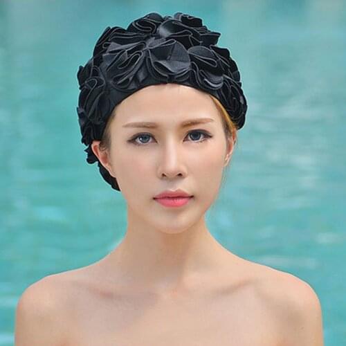 New Pure Color Flowers Ladies Swimming Cap Bright Sports Swimming Pool Beautiful Hat Swimming Accessories #W