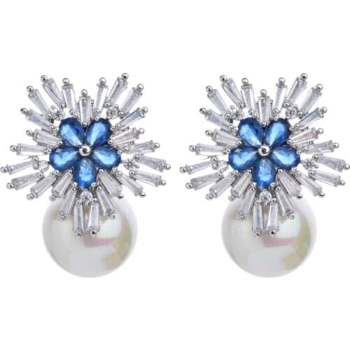 New fashion temperament AAA zircon snowflake pearl earrings female/girl wedding party new bride high quality jewelry earrings