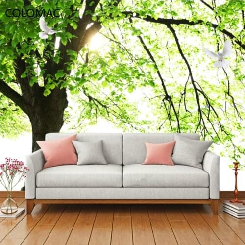 Colomac Custom Simple Living Room Background Wallpaper Green Tree Forest Landscape 3D Large Mural Decorative Paper Drop Shopping