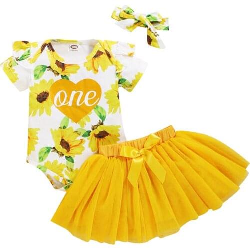 Newborn Baby Girls 3Pcs Sets Outfits Floral Print Ruffled Short Sleeve Rompers Summer Tutu Bowknot Skirt Headband Gifts D30