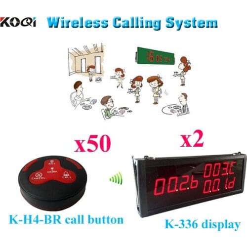 Peon Calling Bell System 100% Original And Brand New Wireless Restaurant Bell Equipment(2pcs display+50pcs call button)
