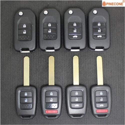 PINECONE for HONDA CIVIC CITY FIT JAZZ HRV XRV VEZEL GREIZ GIENIA Modified& Replace Car Key Fob Shell Case HON66 Blade With LOGO